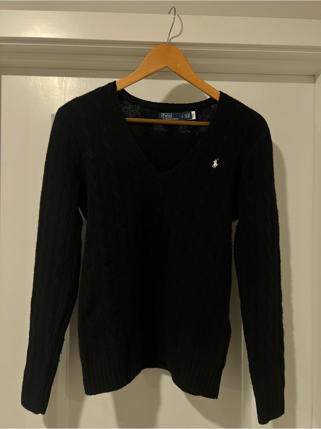 Ralph Lauren Black Cable-Knit V-Neck Sweater